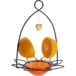 Gbekery Oriole Feeder for Outdoors Hanging – All-in-One Recycled Plastic Bird Feeder with Removable Glass Cup for Jelly, Jam, Nectar, Fruit & Seeds | Orange (1 Pack)