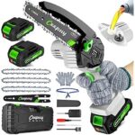 Mini Chainsaw Cordless 6 Inch – 21V Portable Electric Handheld Chainsaw with Automatic Oiler | Lightweight Pruning Saw for Tree Trimming & Wood Cutting (Yellow)