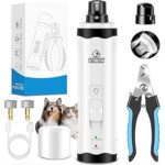 Silent Pet Nail Grinder – Dual LED Lights & 3 Speed USB Rechargeable Cordless Dog & Cat Nail Trimmer | Low Noise Pet Grooming Tool with 2 Replacement Heads