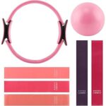 Pilates Ring Set – 14” Magic Circle with Dual Padded Handles, Mini Ball & Resistance Bands (15, 25, 35 lbs) | Home Workout Kit for Strength, Flexibility & Body Toning