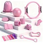 18PCS Pilates Equipment Kit for Home Workout – 14" Pilates Ring, Ball, Resistance Bands, Wrist Weights & Yoga Accessories Set for Women